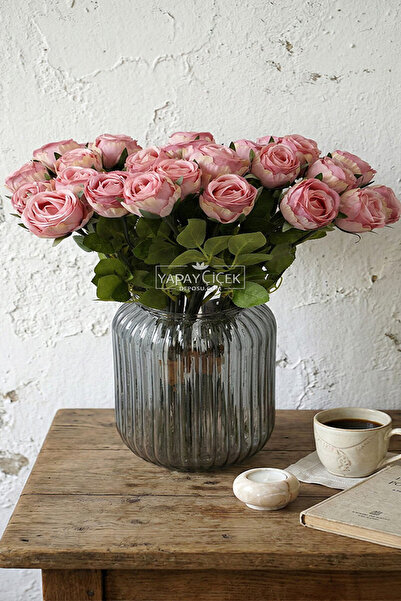 Yapay Çiçek Deposu Yapay Çiçek 9'lu Kibar Lüx Gonca Gül Dalı Demeti 35 cm Gül...