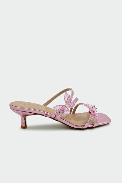 LAMİNTA Fest Şeker Pembe Kelebekli Kadın Topuklu Terlik