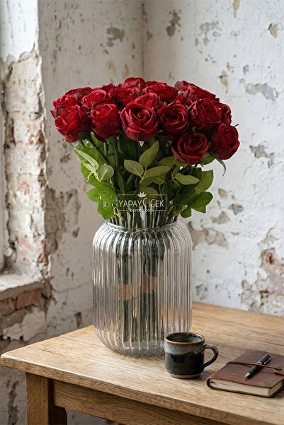 Yapay Çiçek Deposu Artificial Flower 9-Piece Gentle Luxury Gonca Rose Branch ...