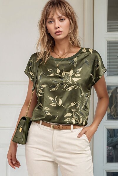 MAMAYAGA Women's Crew Neck Satin Viscose Short Sleeve Sports Stylish Patterne...