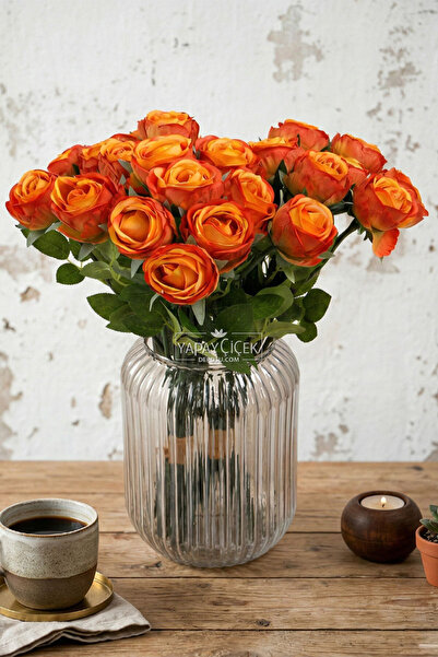 Yapay Çiçek Deposu Yapay Çiçek 9'lu Kibar Lüx Gonca Gül Dalı Demeti 35 cm Tur...