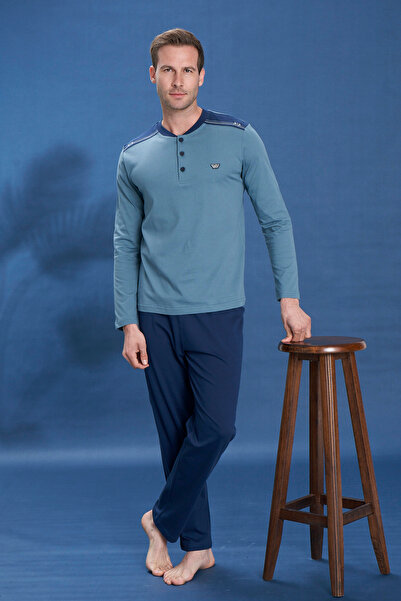 REMSA Ανδρικό σετ πιτζάμες με μακρυμάνικο σχέδιο με μισό κουμπί και λεπτομέρε...