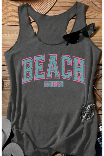 SUNFREE Beach Vibes Printed Women's Swimmer Athlete Cotton Pack U-Neck Tshirt