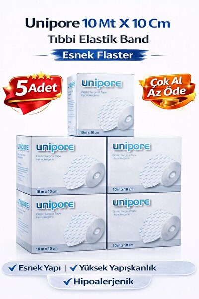 Unipore 5 ADET 10mt X 10cm Tıbbi Elastik Band Esnek Flaster