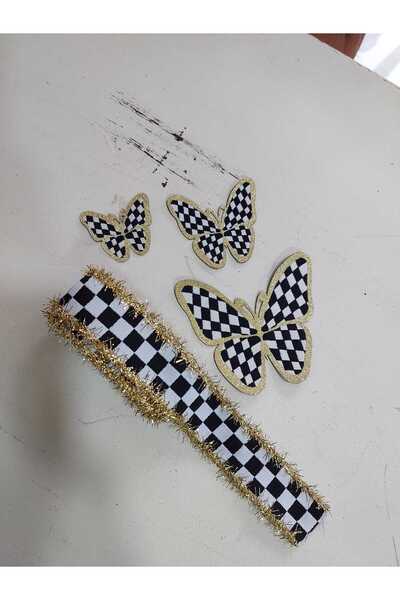 lolipophobi Checkered Glittery Ribbon Butterfly Bow Set, Textile, Door Decora...