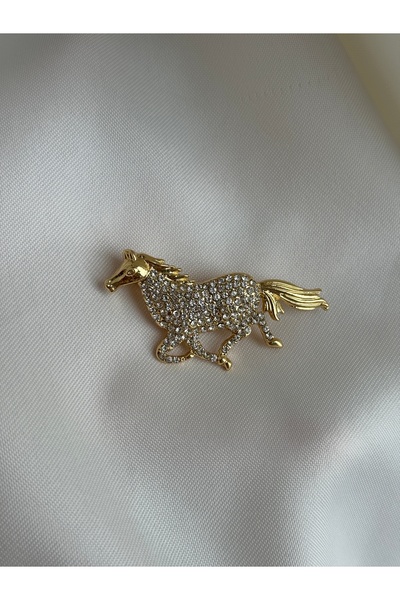 lotusbybuket Taşlı gold at figür broş