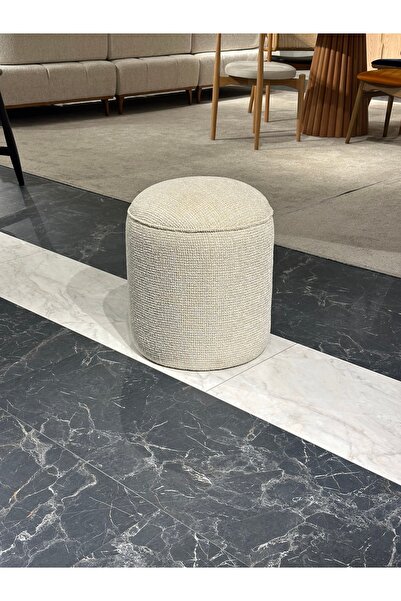 Cozze Mobilya Bianca Serisi Yuvarlak Buklet Puf - Modern Silindir Dekoratif M...