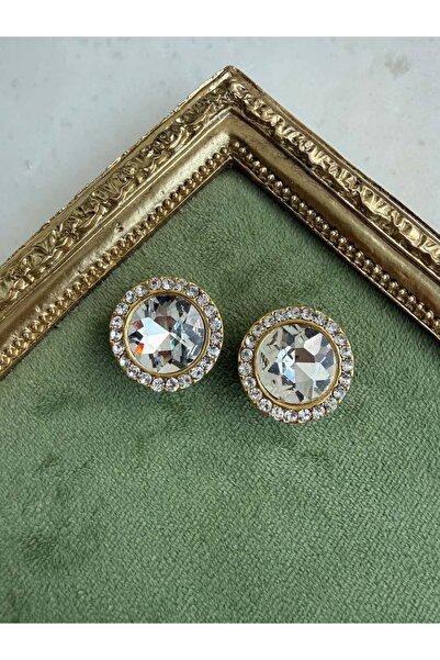 My Joyas Design Beyaz Round Kesim Düğme Broş Gold (Çift)