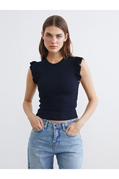 LC Waikiki Lacivert Bisiklet Yaka Fırfırlı Kadın Atlet