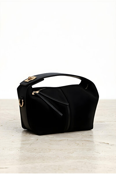 Boutique de Carbon Kadın Siyah Süet Küçük El ve Omuz Çantası