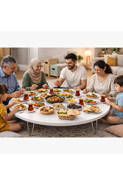 Ratemo Mobilya Ratemo Parlak Beyaz Katlanır Yer Sofrası – 22 cm Yükseklik | 7...