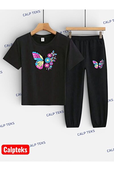 CALP TEKS Children's Set with Butterfly and Daisy Print (T-Shirt-C Pocketed S...