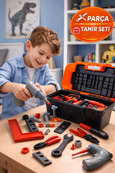 TOYFEST 16 Parça Oyuncak Tamir Seti Çantalı Çocuk Alet Seti Matkaplı Tamir Ça...