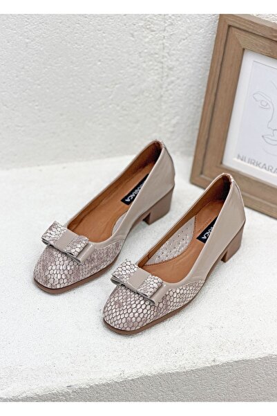 NUR KARACA 26143241 Bow Detail Genuine Leather Leather Topedi̇k 4cm Thick Hee...