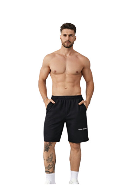 DEEPSENCE Men's Black Above Knee Shorts – 20/150 Regenerated Fabric, Casual S...