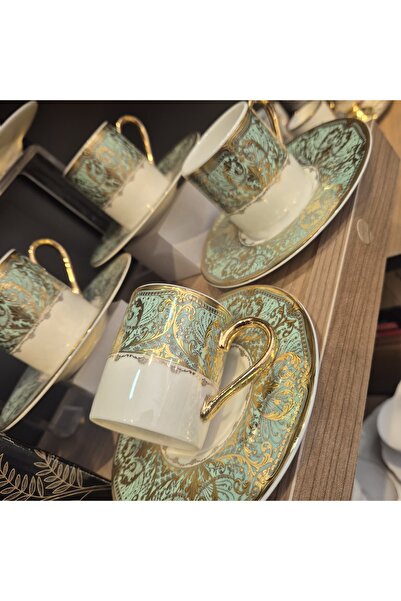 ERVA Ervahome 6 Kişilik Şık Turkuaz Kahve Fincanı Takımı