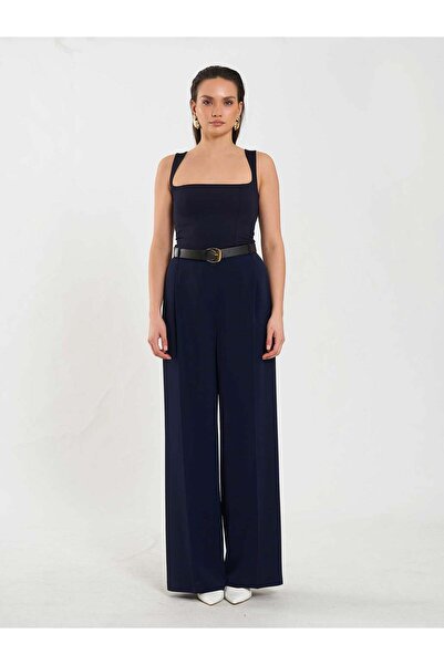Coral Tek Pleated Straight Leg Trousers 031655 Navy Blue