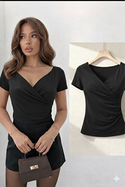 peri tower New Season Women's V-Neck Stretch Fabric Sandy Short Sleeve Blouse...