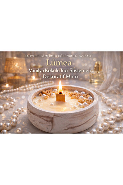 Lúmea Candle Lúmea Vanilya Kokulu İnci Süslemeli Dekoratif Mum–Mermer Görünüm...