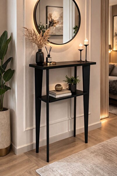 AZM DESİGN Modern Ahşap Siyah Dresuar-Raflı Modern Antre Hol Konsol Dekoratif...