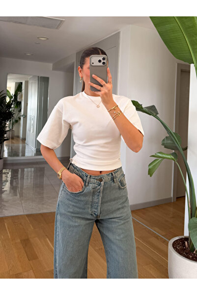 My Blog Ecru Naborano Majica sa šišmiš rukavima - 261003