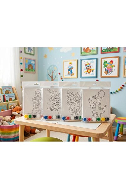 abnturk Çocuklar İçin Tuval Boyama Seti ,Çift Taraflı Resim, Boyama Fırçası v...