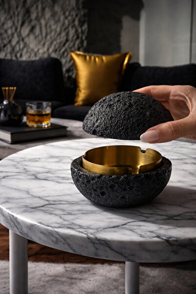 VOLIN Nordic Style Concrete Ashtray with Lid, Stainless Container Ashtray for...