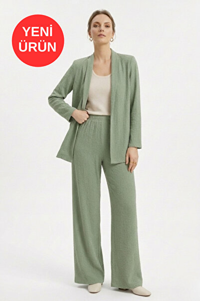 soft&basic Women's Open Collar Buttonless Shirt Bürümcük Top and Bottom Set