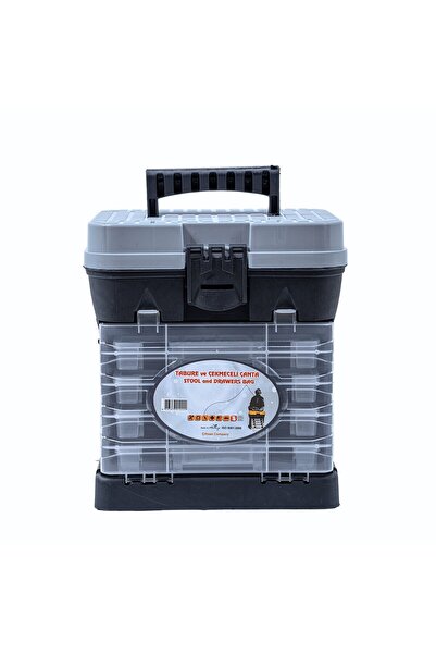 SAVEX Tabureli Balıkçı Takım Çantası - 4 Çekmeceli - Gri