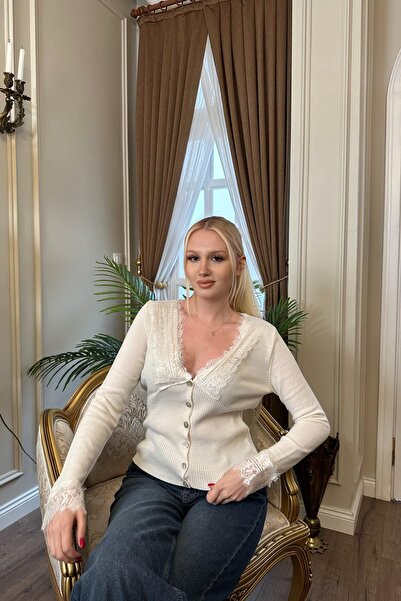 lizge giyim Trikot Cardigan with Lace Detail