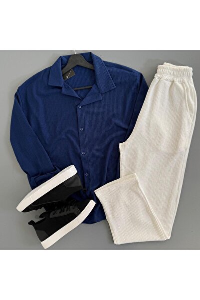 WENMİNG Men's Wrinkled Shirt and Pants Summer Top and Bottom Combination