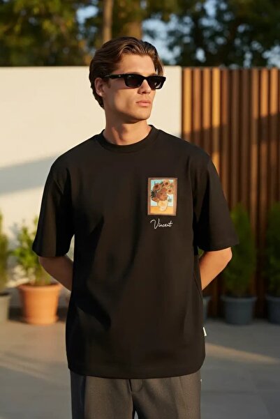 CANMODA Ανδρικό μπλουζάκι μαύρο oversized One Day Van Gogh Back με τύπωμα