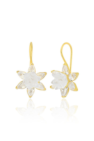 Zanaatsilver 925 Ayar Gümüş Altın Kaplama Lotus Nilüfer Çiçeği Mengeç Küpe