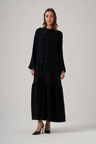 Nuss 2026 Cupro Jakarlı Elbise – Siyah