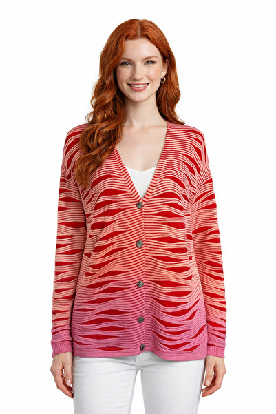 Neden Tekstil Red Pink Gradient Patterned Long Cardigan