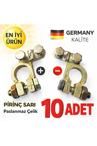 SELTEL 10 Adet Akü Kutup Başı Seti Her Araca Uyumlu Pirinç Sarı