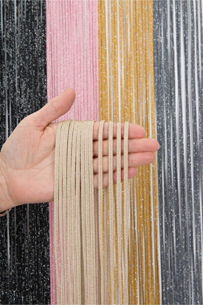 ELDA EV TEKSTİLİ Bej Jumbo Zincir Serisi İp Perde Kornişe Hazır Kesilebilir D...