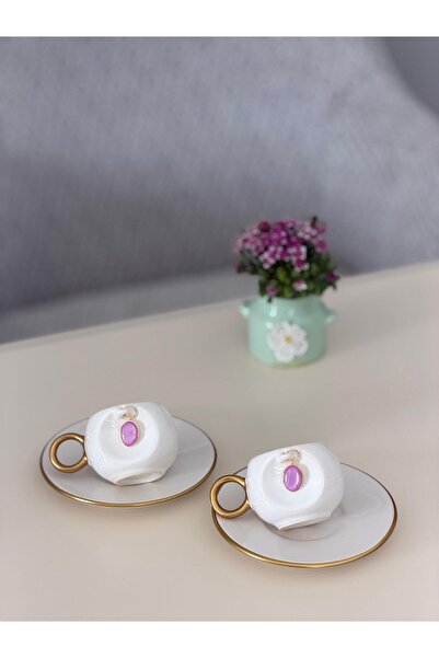 Hediye Köşkü 2-Person Stoneware Turkish Coffee Cup (Pink)