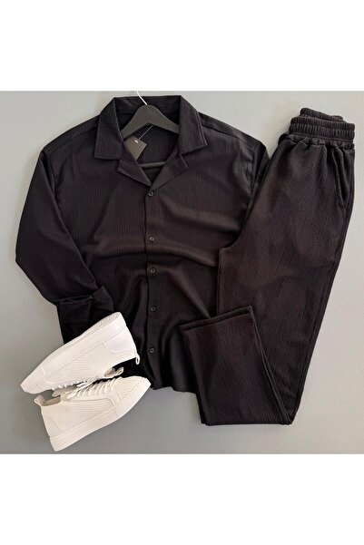 WENMİNG Men's Wrinkled Shirt and Pants 2-Piece Summer Set