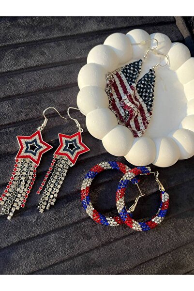 Luxiva 3 Pcs Beaded Detailed Women's Earrings