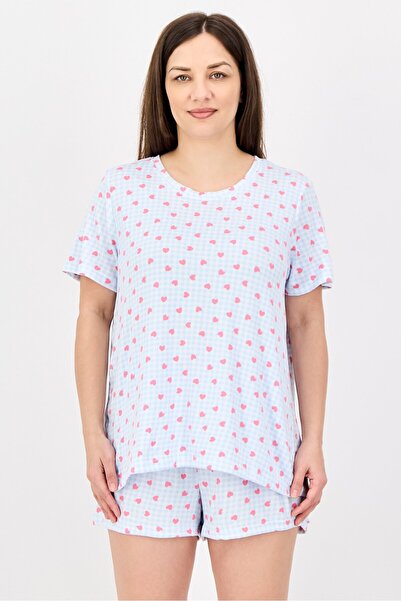 RENE ROFE Women 2 Pcs Heart Print T-Shirt And Shorts Pyjama Set, Multicolor