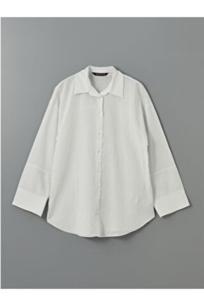 LC Waikiki Modanova Sezon Ecru Striped Oversized Women's Shirt Tunic