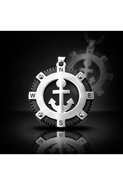 voyageaccessory قلادة بتصميم بوصلة من التيتانيوم والفولاذ المقاوم للصدأ على ط...