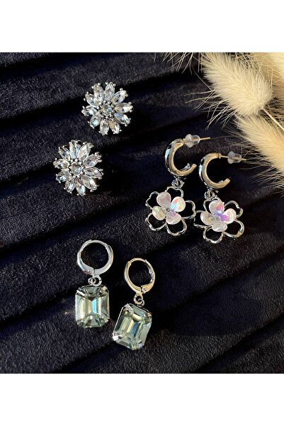 Luxiva 3 Stone Detailed Premium Quality Women's Earrings