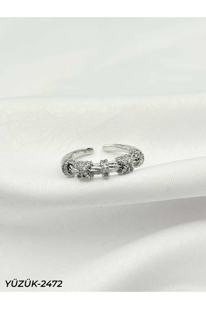 Karşıyaka Bijuteri Adjustable Steel Ring with Zircon Stone