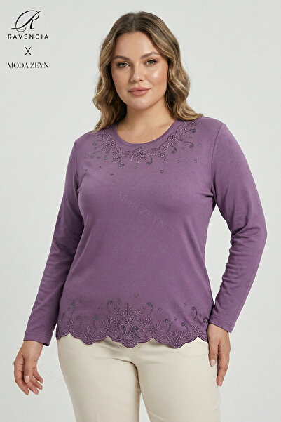 Ravencia Women's Yıldız Patterned Collar and Skirt Stone Embroidered Y Slit L...