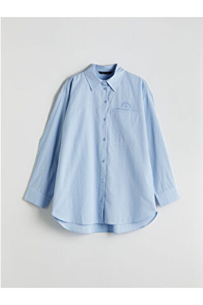 LC Waikiki Modanova Sezon Blue Embroidered Poplin Women's Shirt Tunic