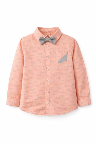 Kumru Boy's Holiday Suit Patterned Shirt with Bow Tie Fabric Trousers Combination