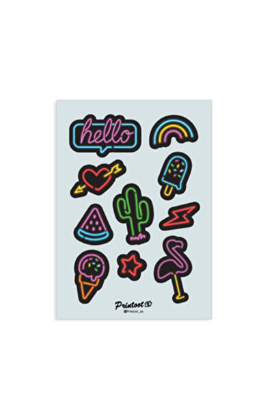 Printoot مجموعة ملصقات زخرفية بأيقونات نيون تتميز برموز ريترو نابضة بالحياة و...