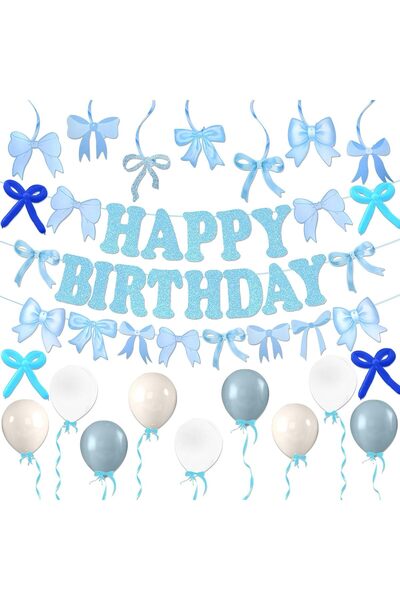 JeVenis Ghirlandă cu funde albastre, decorațiuni cu funde, banner, ghirlandă ...